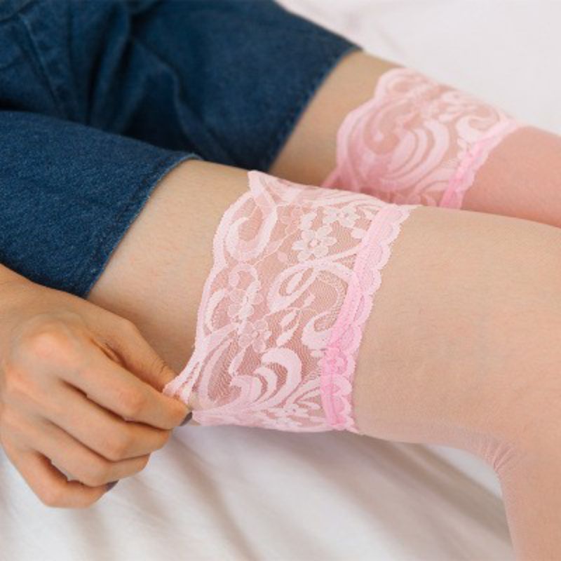 Fashion Pink Stockings Geometric Lace See-through Stockings