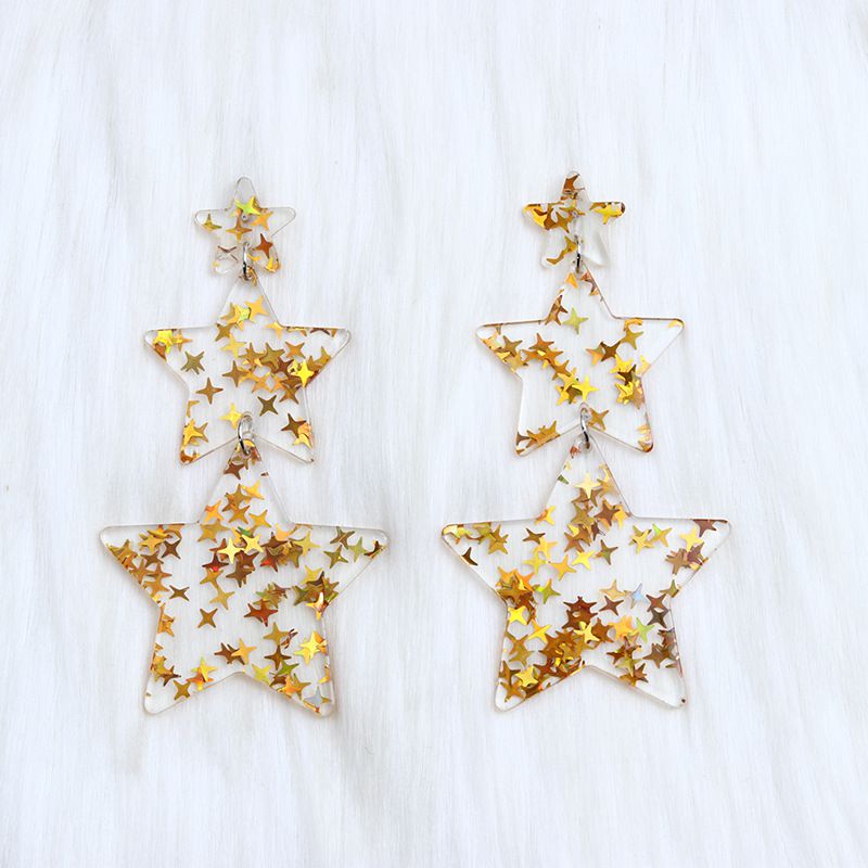 Fashion Yellow Star-three Links Acrylic Star Earrings