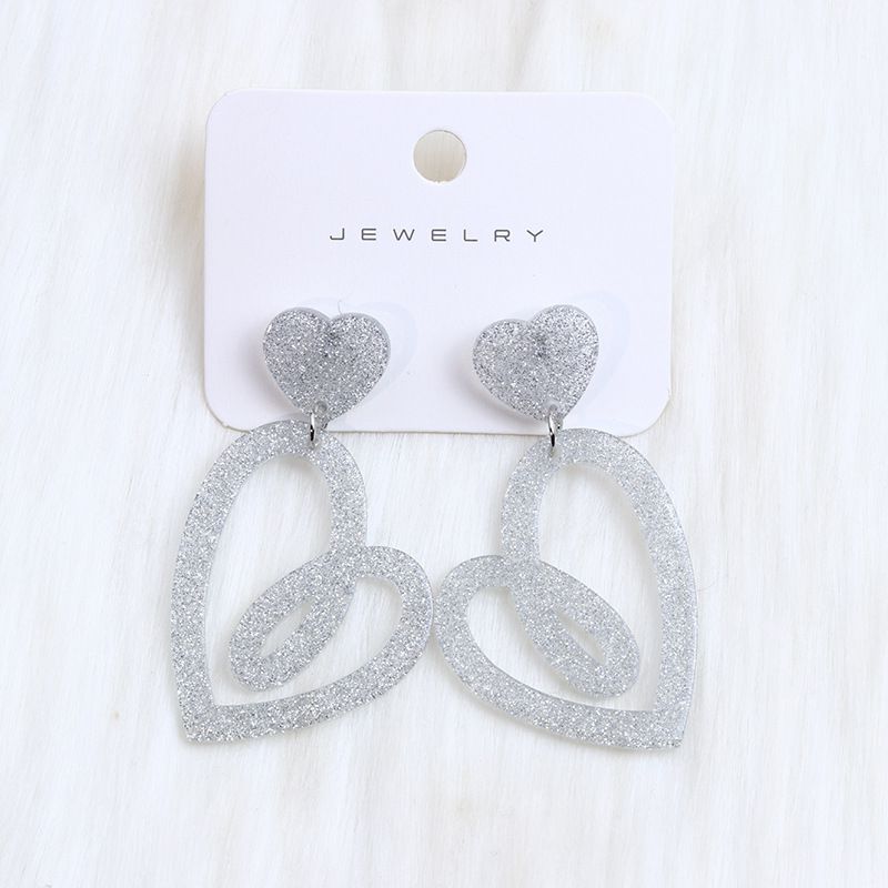 Fashion Silver Acrylic Love Earrings