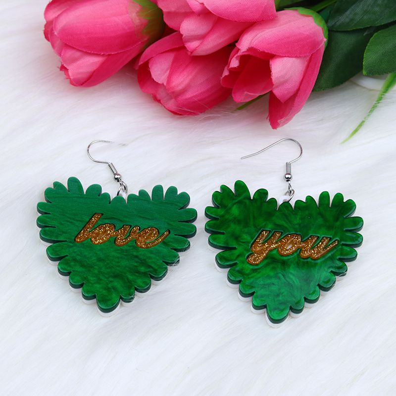 Fashion Dark Green Acrylic Love Earrings