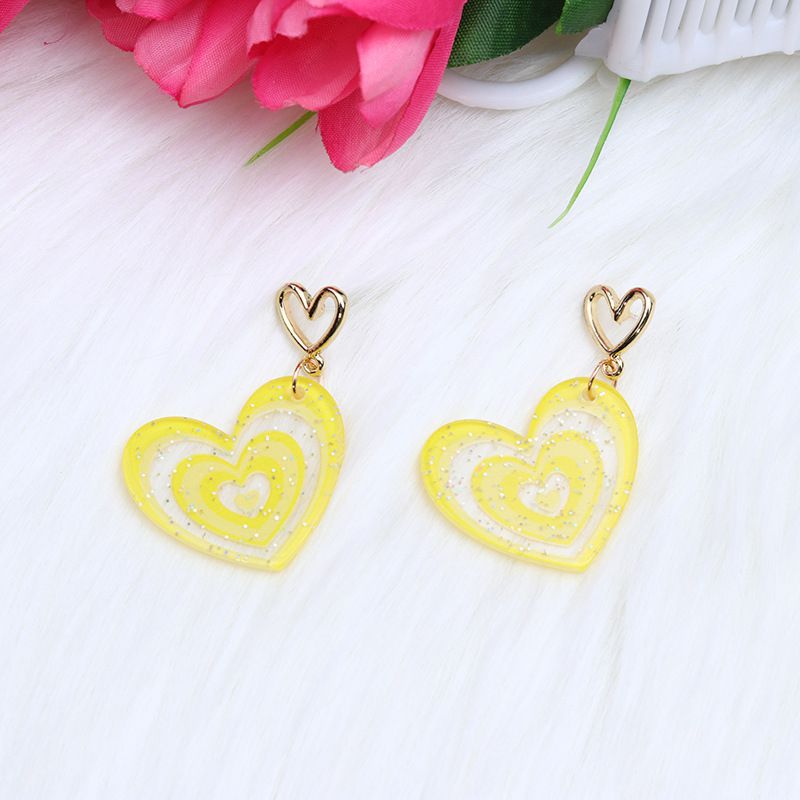 Fashion Yellow Acrylic Love Earrings