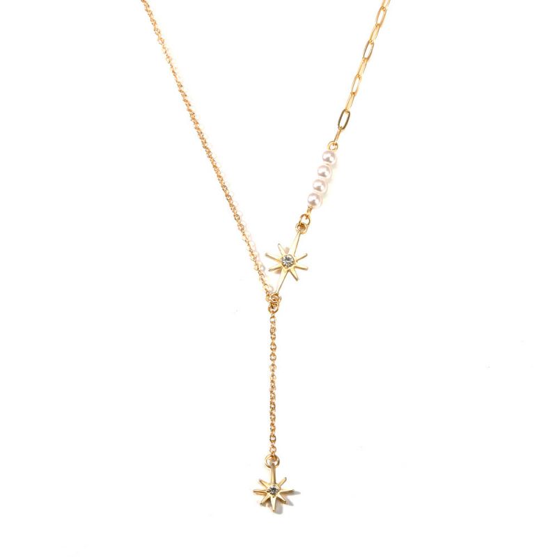 Fashion Eight-pointed Star Metal Geometric Diamond Eight-pointed Star Y-shaped Necklace