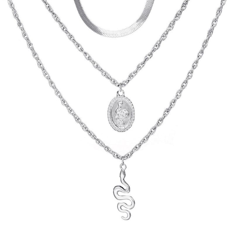 Fashion 16# Metal Geometric Snake Multi-layered Necklace
