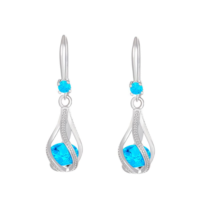 Fashion Blue Earrings Copper Inlaid Zirconium Rotating Drop Necklace Earrings Set