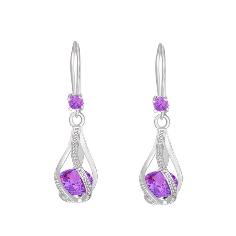 Fashion Purple Earrings Copper Inlaid Zirconium Rotating Drop Necklace Earrings Set