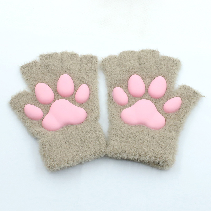Fashion A Pair Of Camel Gloves Velvet Silicone Padded Cat Claw Fingerless Gloves
