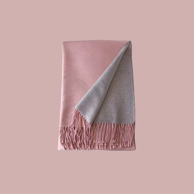 Fashion Double-sided Solid Color (pink + Gray) Blended Knit Fringed Scarf