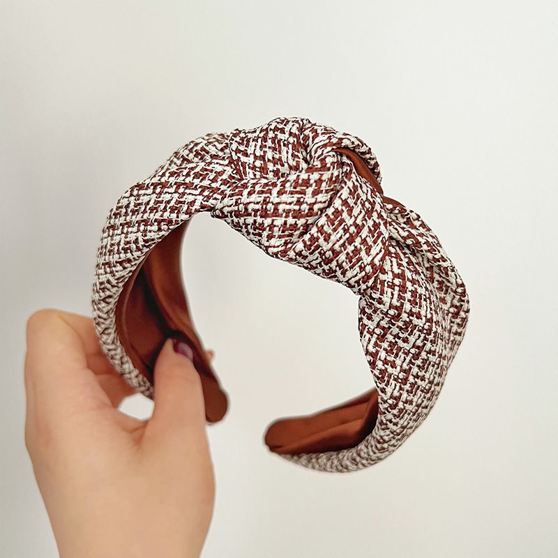 Fashion Brown Knitted Knotted Headband Fabric Knitted Wide-brimmed Headband