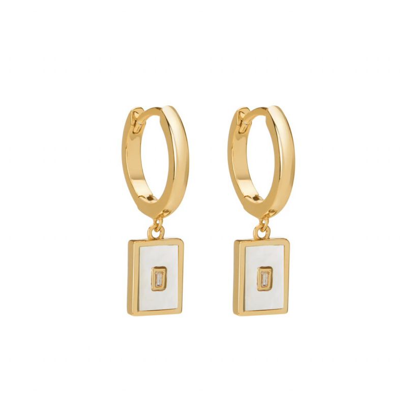 Fashion White Drop Earrings Titanium Steel Gold-plated Square Shell Zirconium Earrings