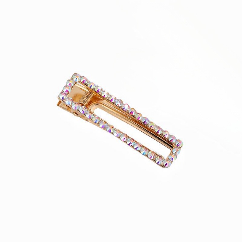 Fashion Ab Color Alloy Diamond-encrusted Rectangular Hollow Hairpin