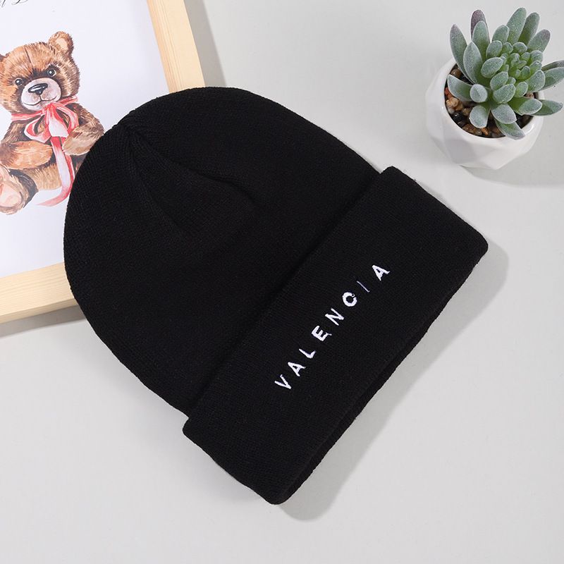 Fashion Black Letter Embroidered Knitted Beanie