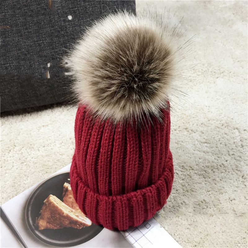 Fashion Burgundy Single Hat Without Hair Ball Acrylic Knitted Beanie
