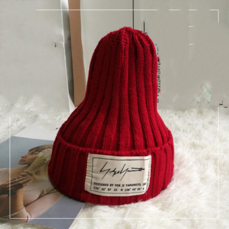 Fashion Claret Acrylic Knitted Label Beanie