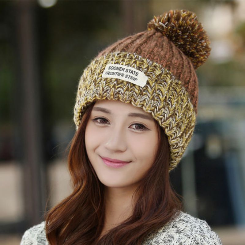 Fashion Yellow Colorblock Knitted Patch Beanie