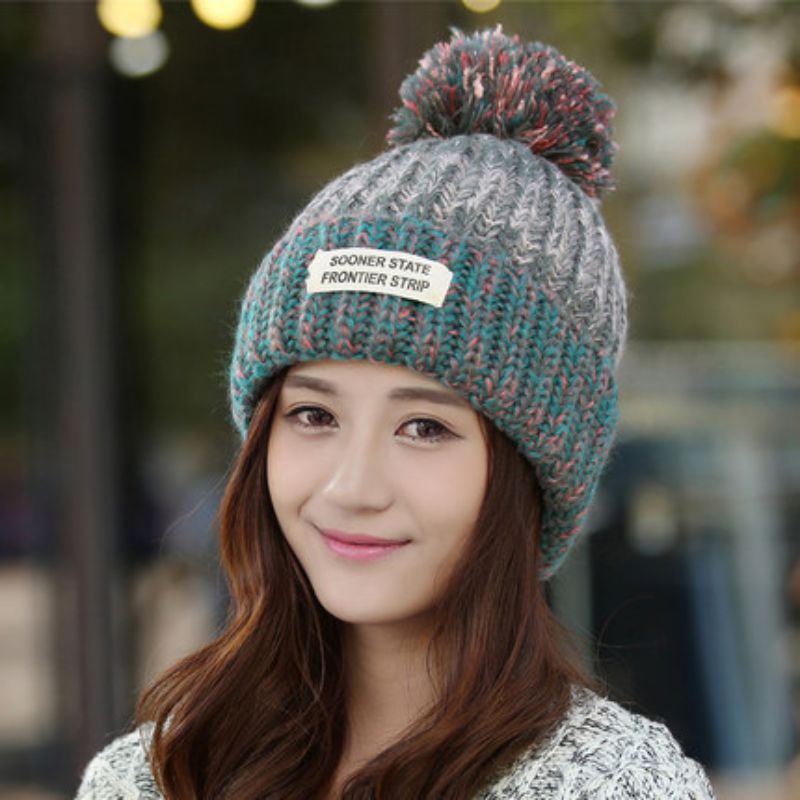 Fashion Grey Colorblock Knitted Patch Beanie