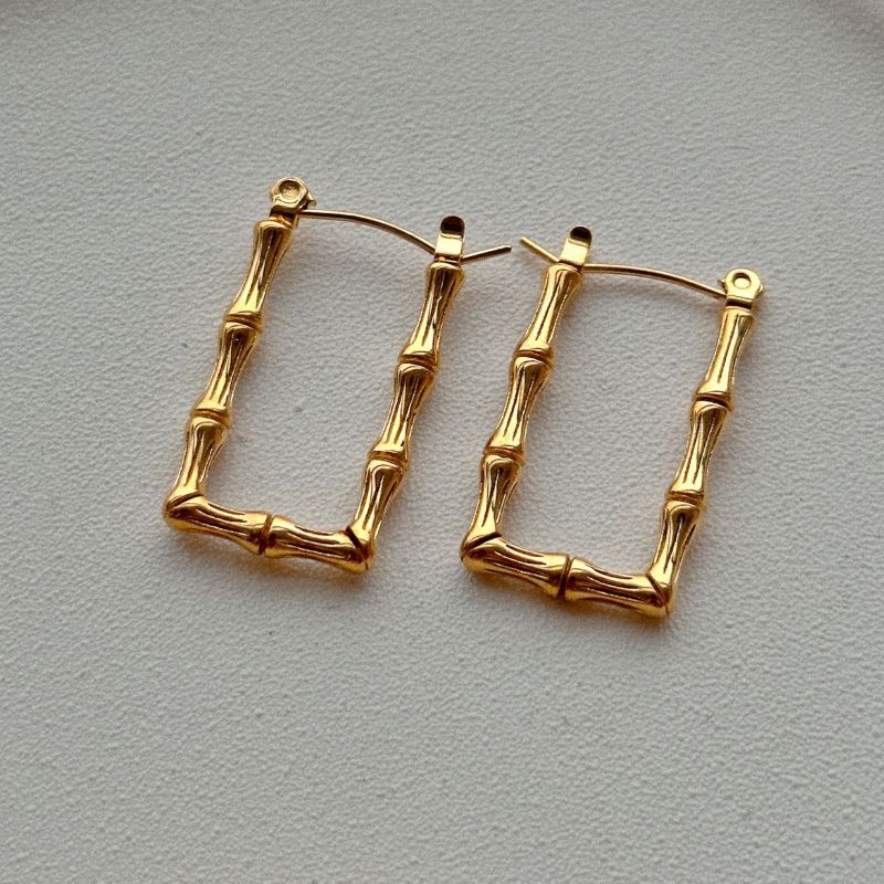 Fashion Gold Titanium Steel Bamboo Square Earrings