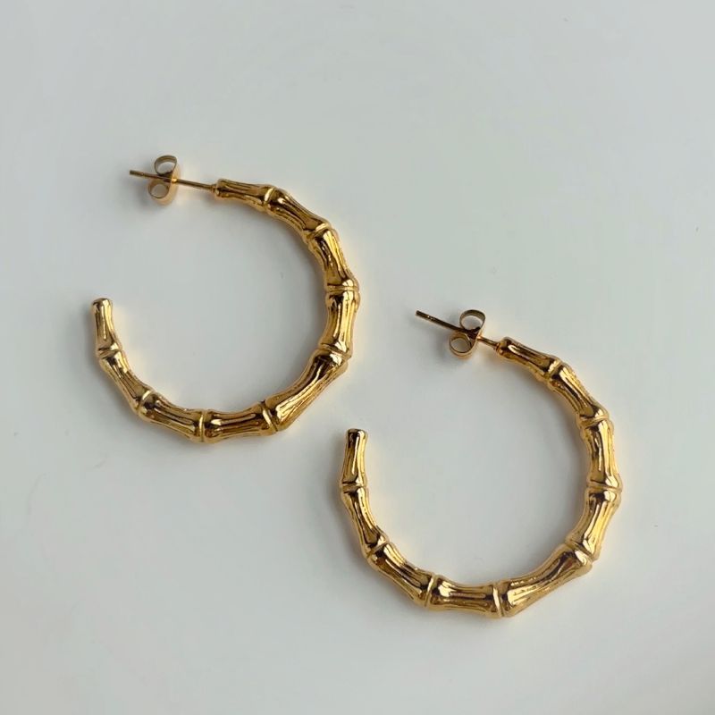 Fashion Gold Titanium Steel Bamboo C-shaped Earrings