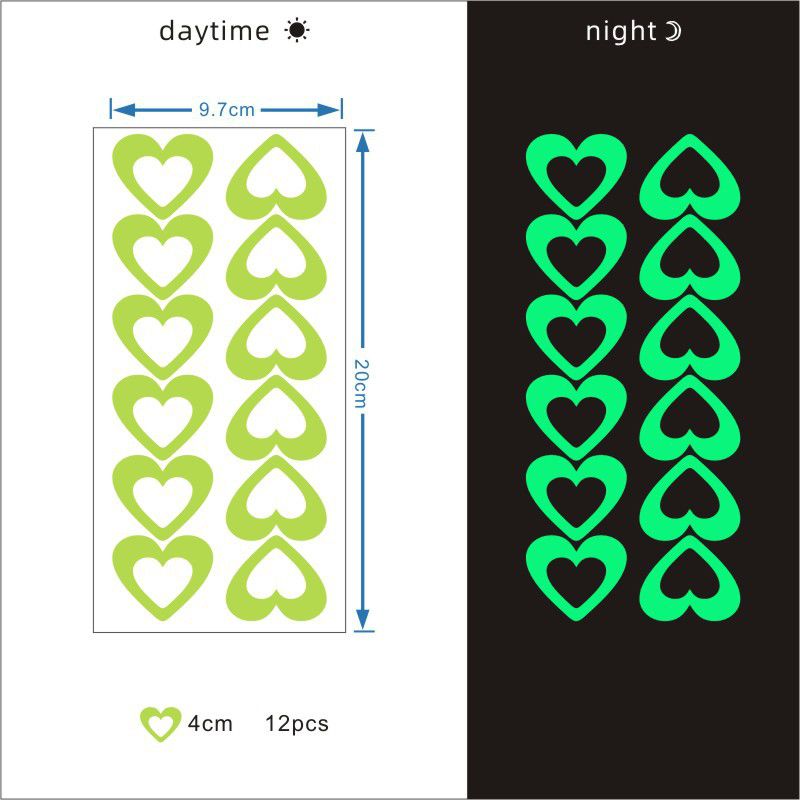 Fashion Green Light 3912#12 Luminous Hearts Pvc Luminous Heart Wall Sticker