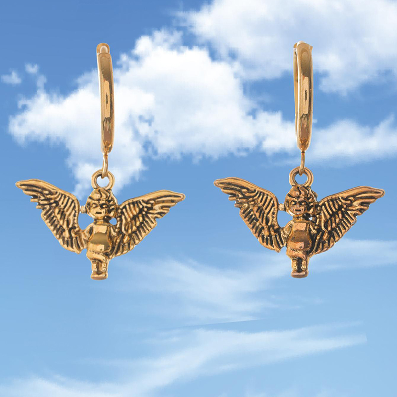 Fashion Gold Alloy Geometric Angel Earrings