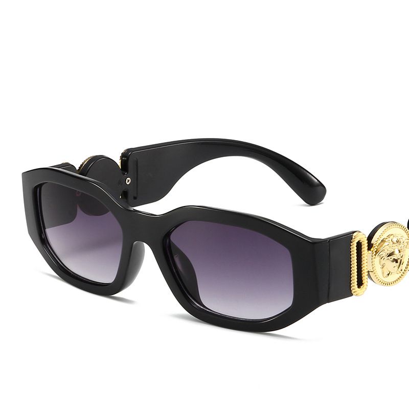 Fashion Glossy Black Frame Double Gray Film Ac Diamond Large Frame Sunglasses