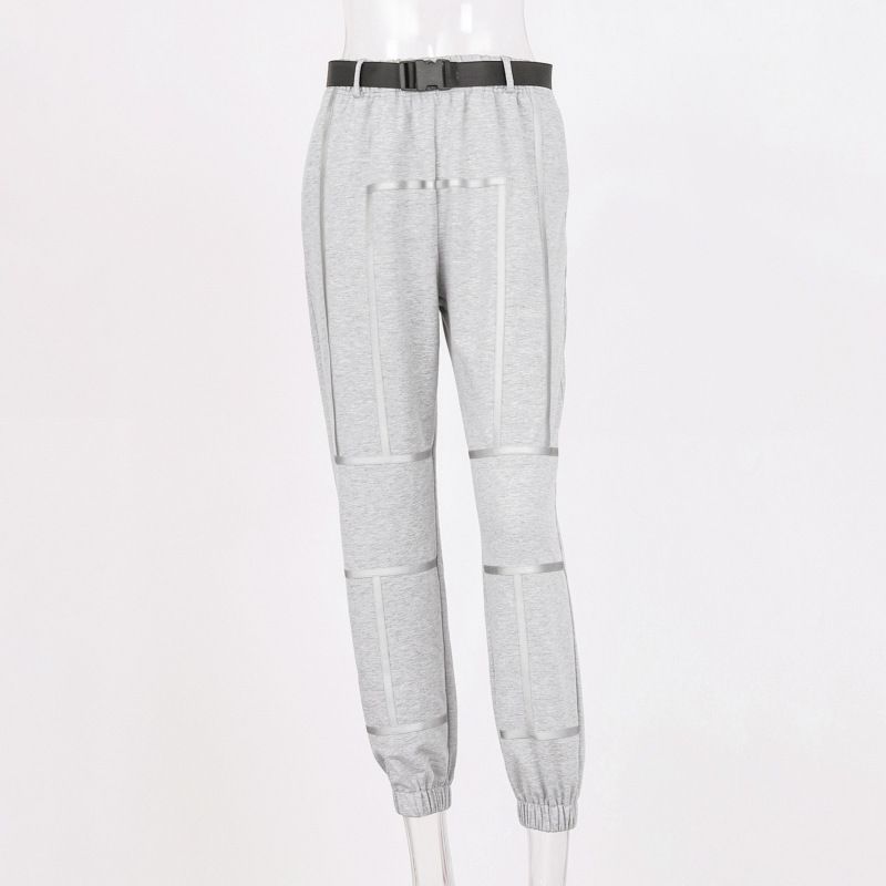 Fashion Grey Reflective Tape Cuffed Trousers