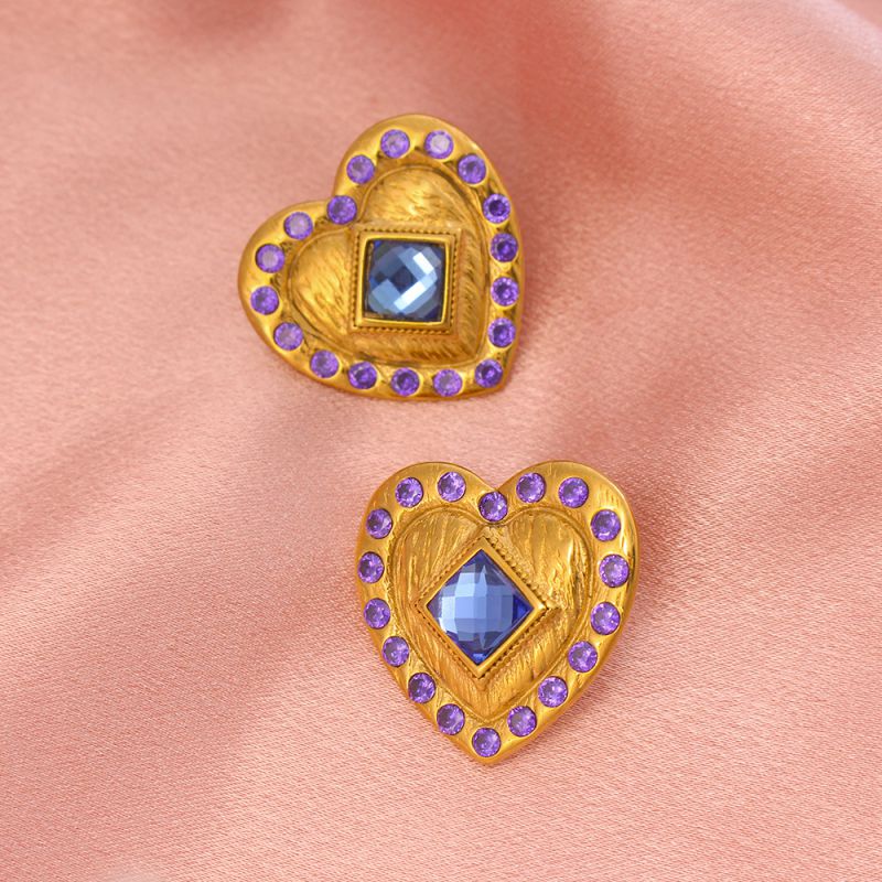 Fashion Gold Stainless Steel Diamond Love Earrings