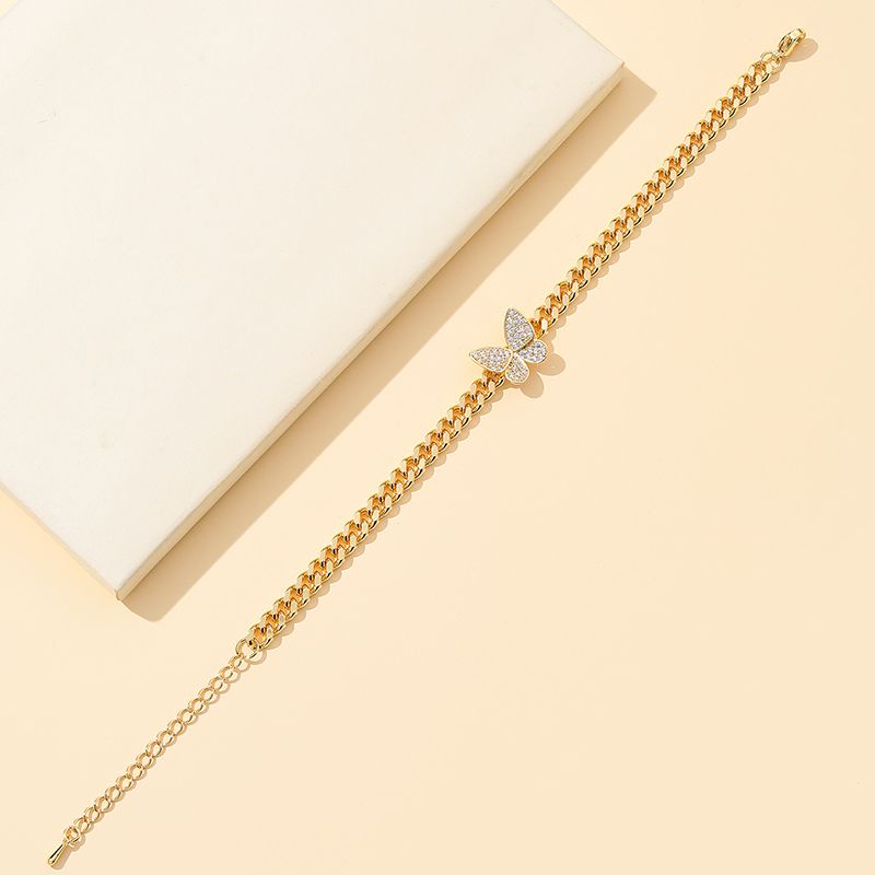 Fashion Gold Copper Diamond Butterfly Bracelet