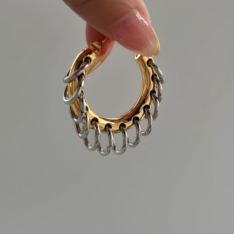 Fashion Gold Titanium Steel Chain Earrings