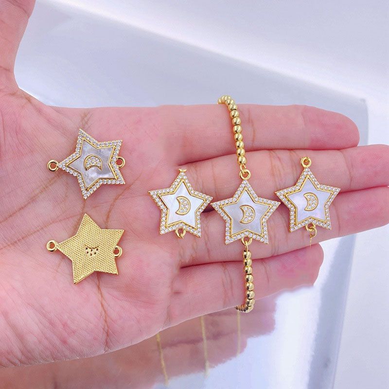 Fashion Bead Chain Copper Diamond Moon Pentagram Bracelet