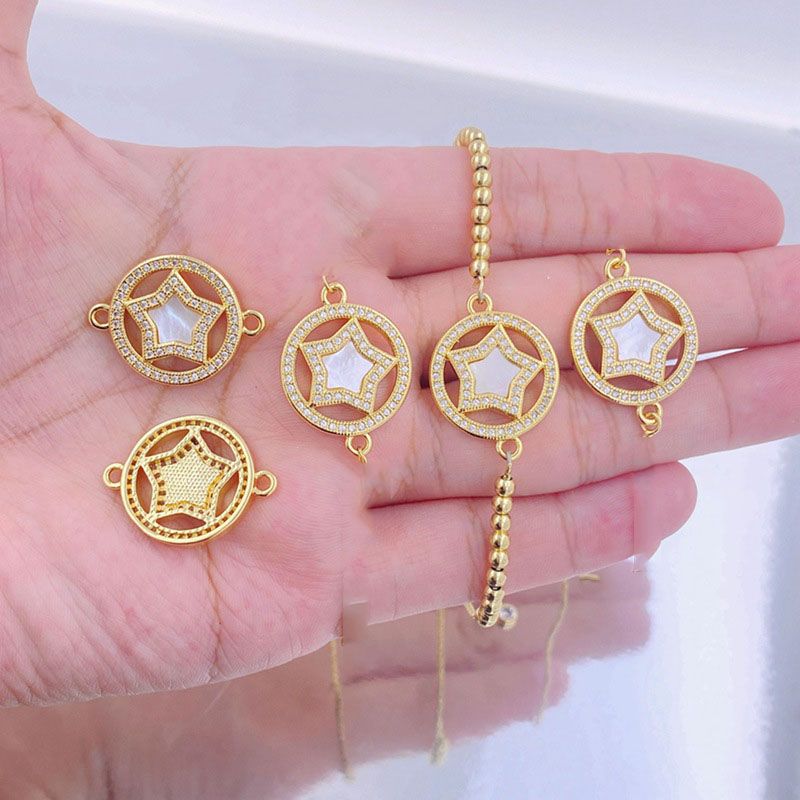 Fashion Bead Chain Gold Plated Copper Star Bracelet With Diamonds