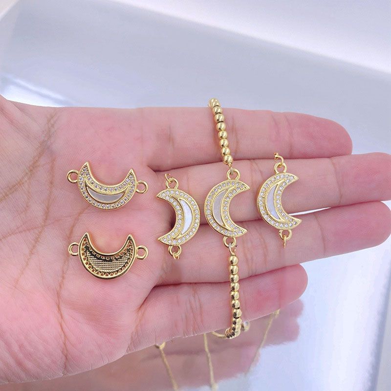 Fashion Bead Chain Gold-plated Copper And Diamond Shell Moon Bracelet