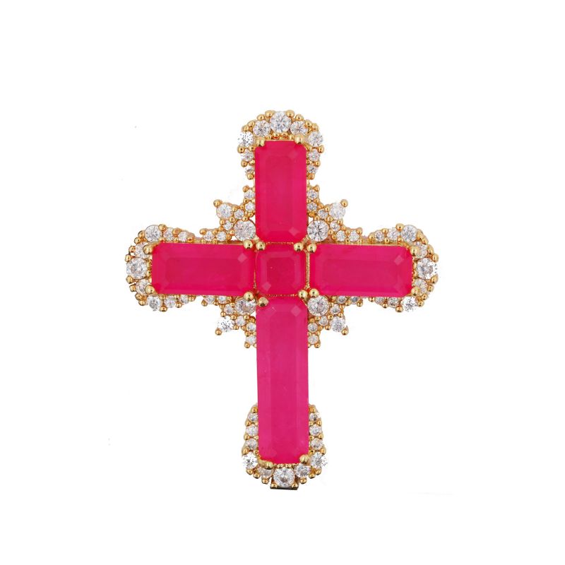 Fashion Red Metal Diamond Cross Necklace