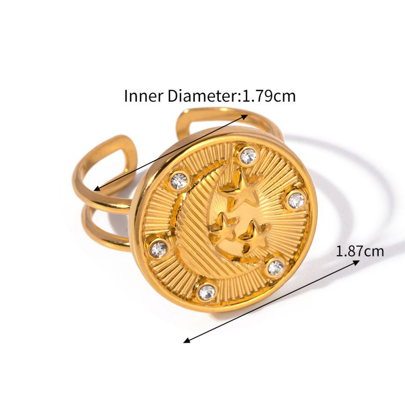 Fashion Ring Gold-plated Titanium Steel Moon And Star Embossed Open Ring