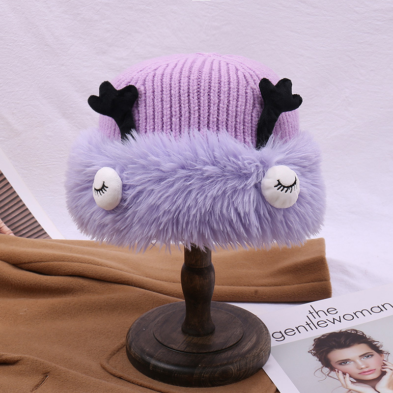 Fashion Purple Acrylic Knitted Cartoon Eyes Beanie
