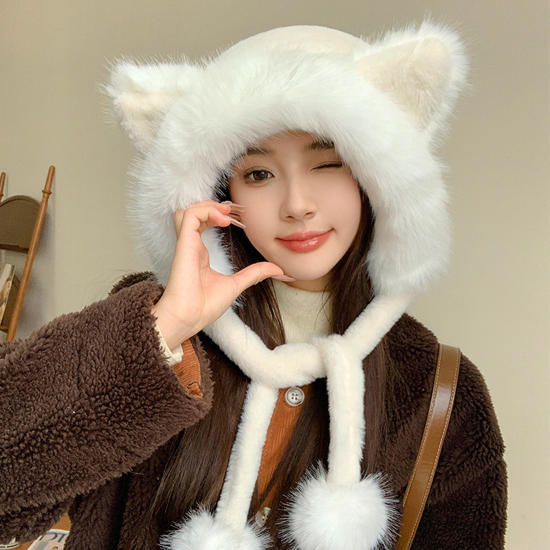 Fashion Beige Plush Fox Ear Ear Protection Hood