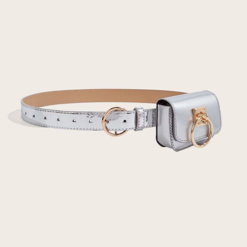Fashion 2.8 Silver Belt (with Silver Circle Bag) Imitation Leather Round Buckle With Silver Circle Bag Wide Belt