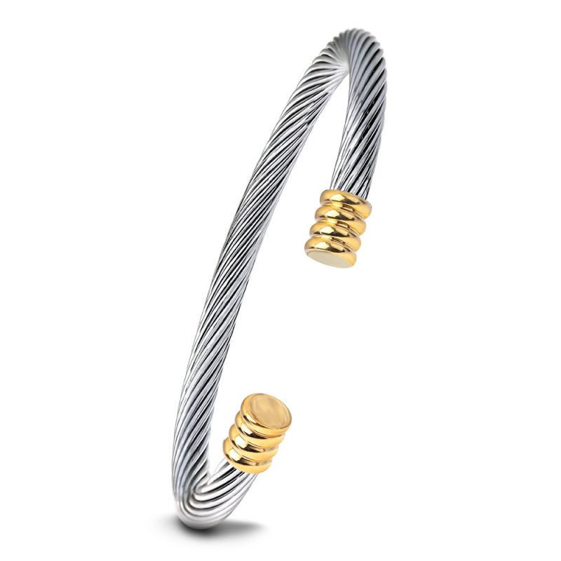 Fashion Gold Titanium Steel Cable Open Bracelet