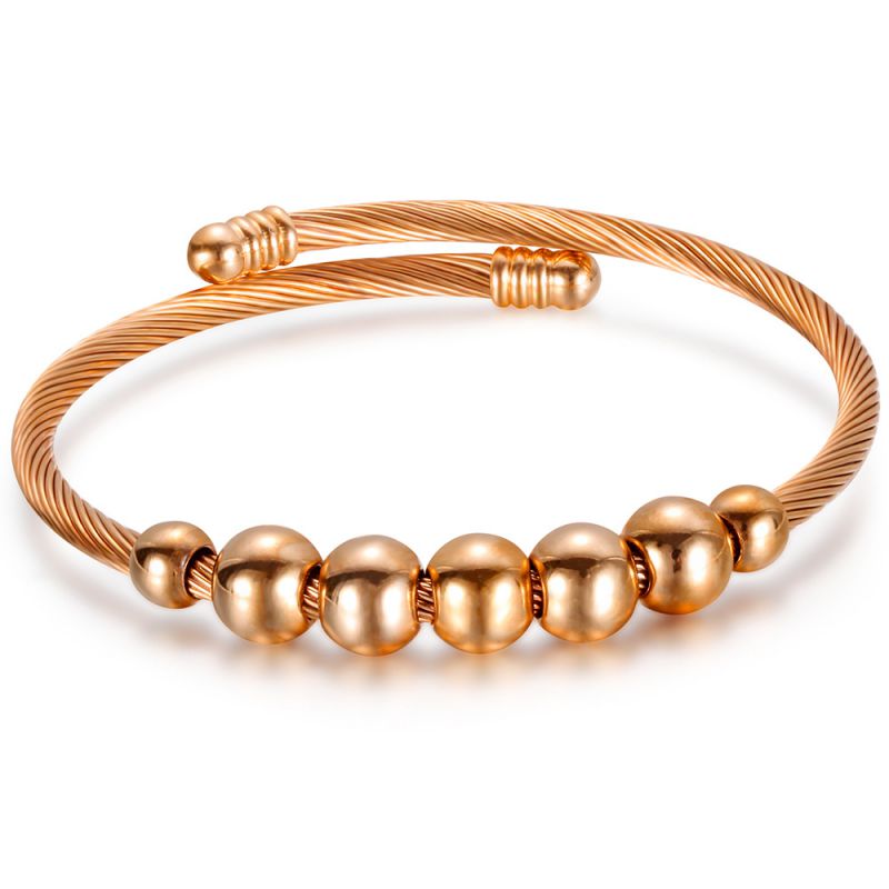 Fashion Rose Gold Stainless Steel Wire Ball Bead Cable Bracelet