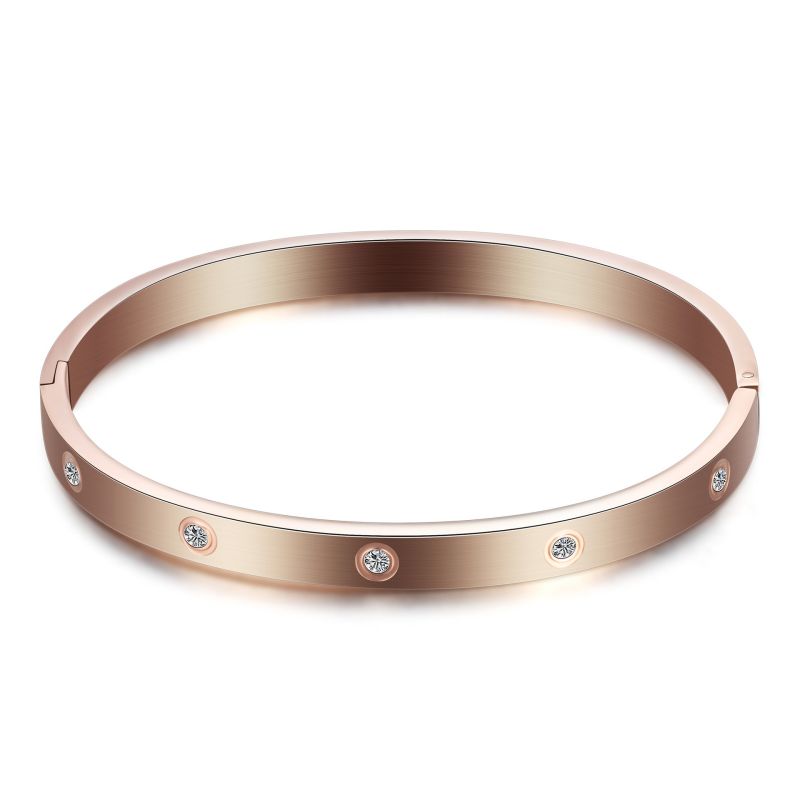 Fashion Rose Gold Stainless Steel Diamond Geometric Round Bracelet