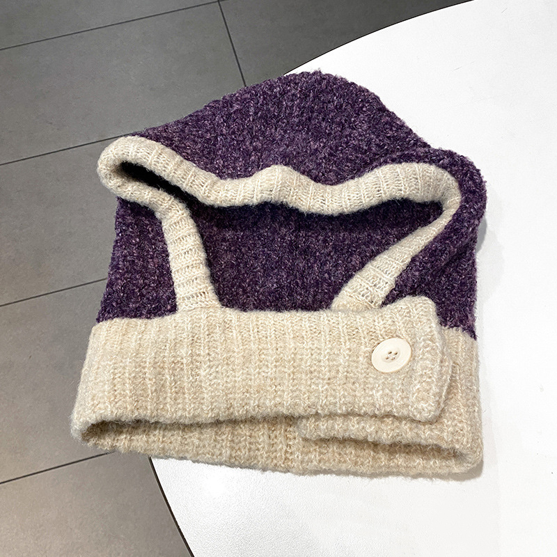 Fashion Purple Hat + Rice Edge Acrylic Colorblock Knitted Beanie