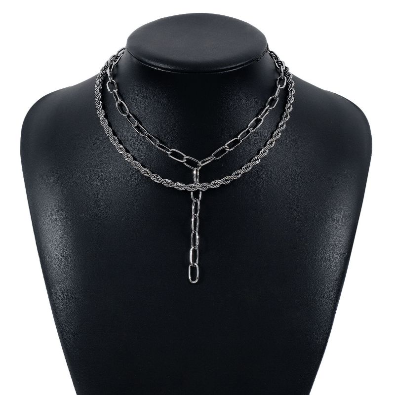 Fashion Gun Black Metal Geometric Chain Double Layer Necklace