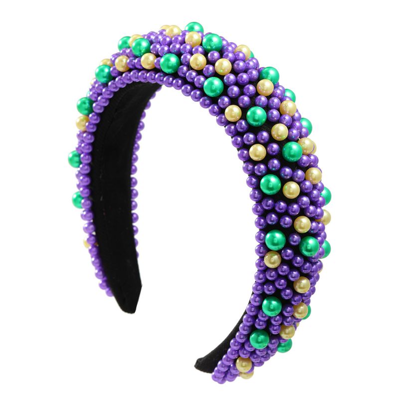 Fashion Purple Sponge Color-blocked Imitation Pearl Braided Wide-brimmed Headband