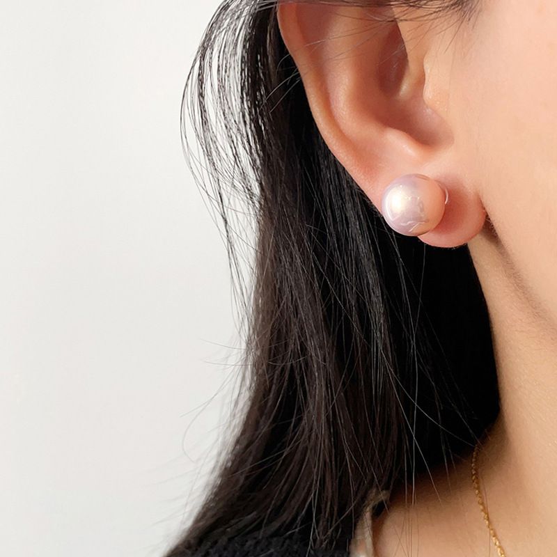 Fashion A Pink Pearl Mosquito Coil Ear Clip Copper Inlaid Pearl Geometric Ear Clip (single)