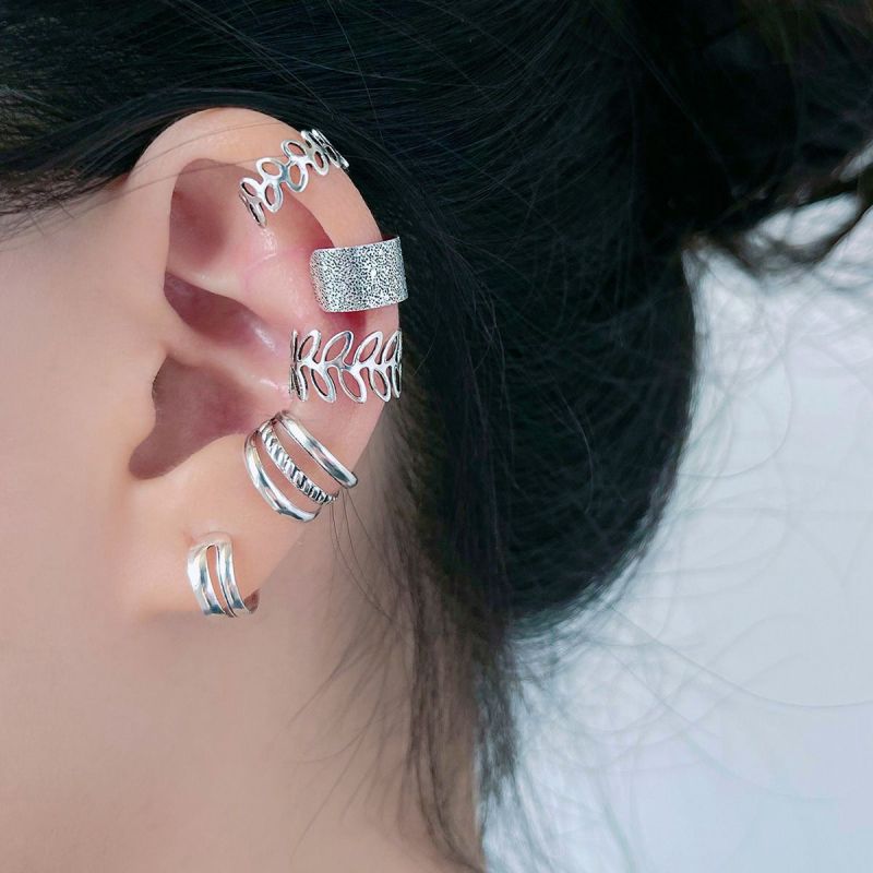 Fashion Silver Metal Leaf Hollow Ear Cuff Five-piece Set
