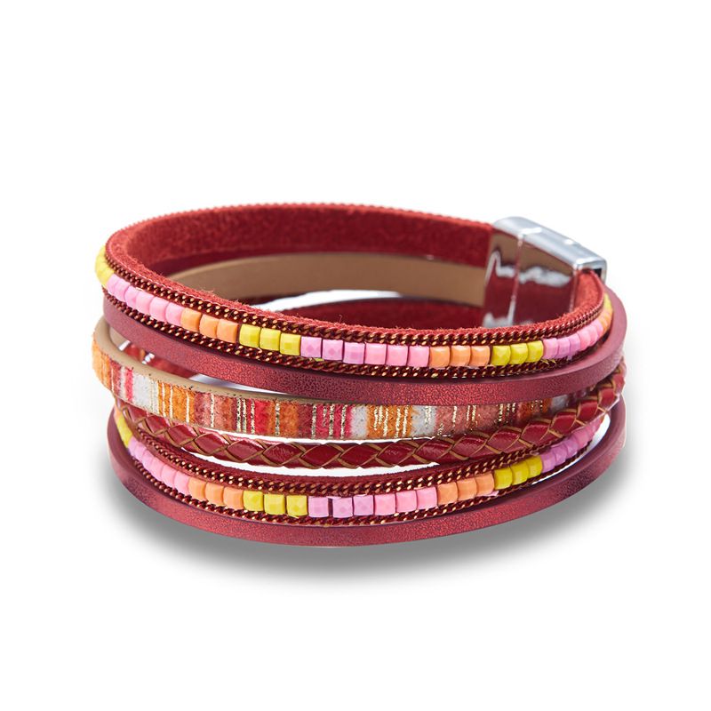 Fashion Red Leather Braided Multi-layer Bracelet