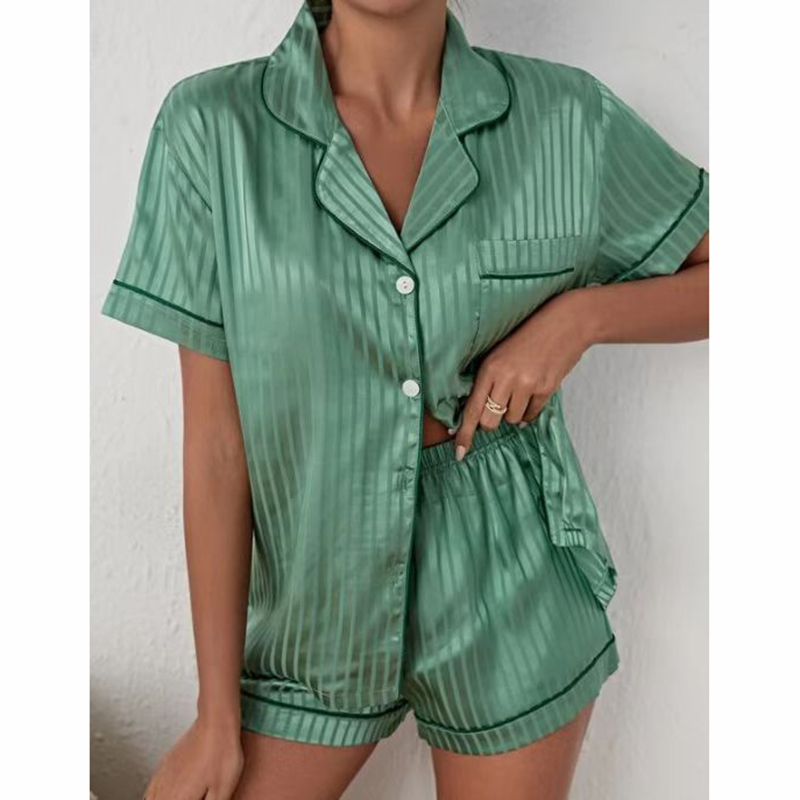 Fashion 7# Polyester Printed Lapel Short Sleeve Shorts Pajama Set