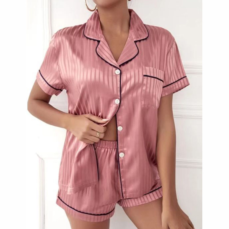 Fashion 8# Polyester Printed Lapel Short Sleeve Shorts Pajama Set