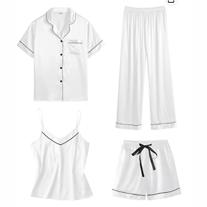 Fashion White Polyester Lapel Short Sleeve Shorts Suspenders Trousers Pajama Set