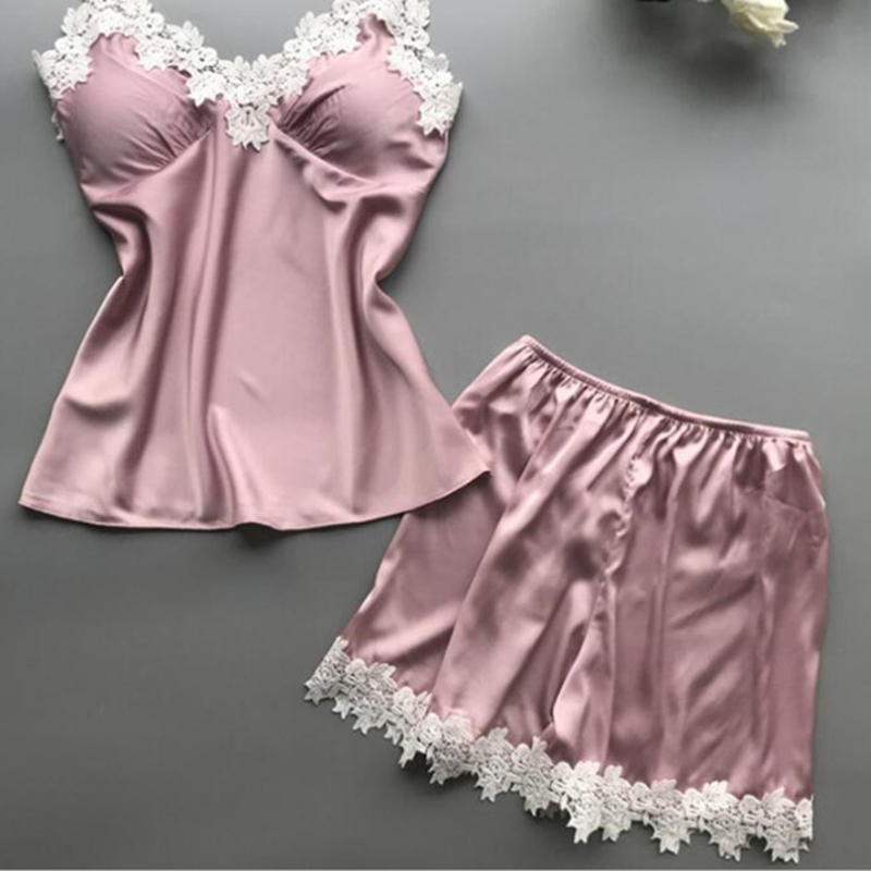 Fashion Pink Spandex Lace Pajamas Set