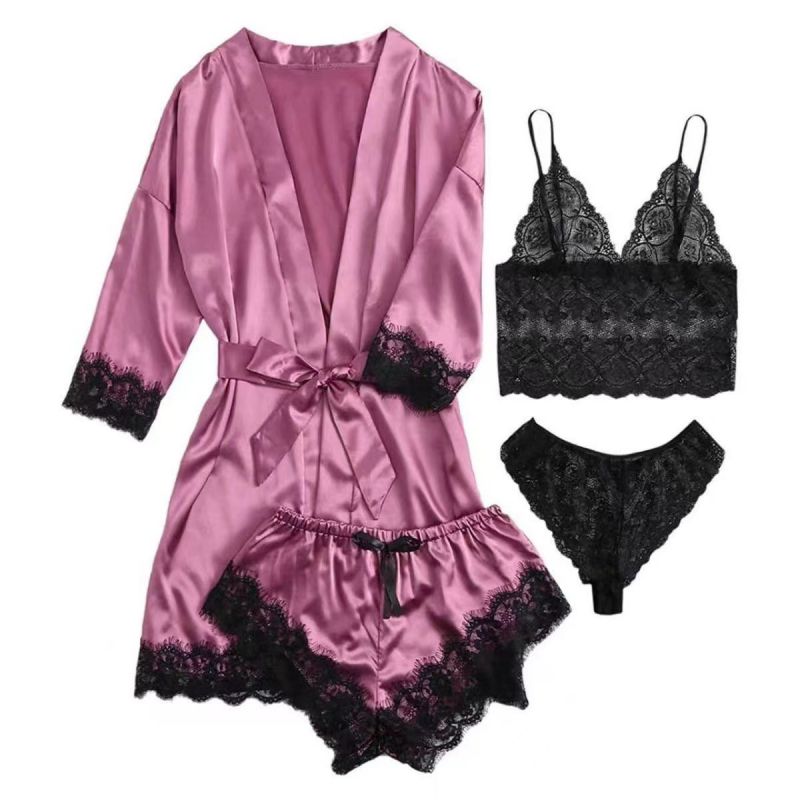 Fashion Purple Polyester Lace Underwear Pajamas Set